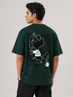 Men's Deep Green Printed Oversize T-Shirt For Men