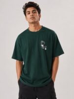 Men's Deep Green Printed Oversize T-Shirt For Men