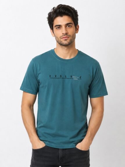Blue Plain Half T-Shirt for Men & Versatile