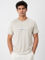 Cream Plain Popcorn Half Sleeve T-Shirt for Men