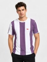 Classic Purple Stripe Half T-Shirt for Men Trendy & Comfortable