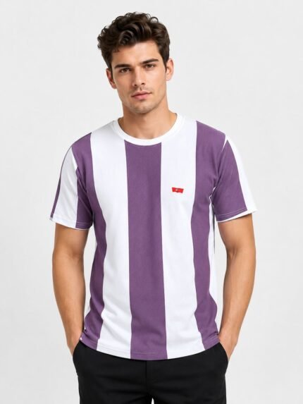 Classic Purple Stripe Half T-Shirt for Men Trendy & Comfortable