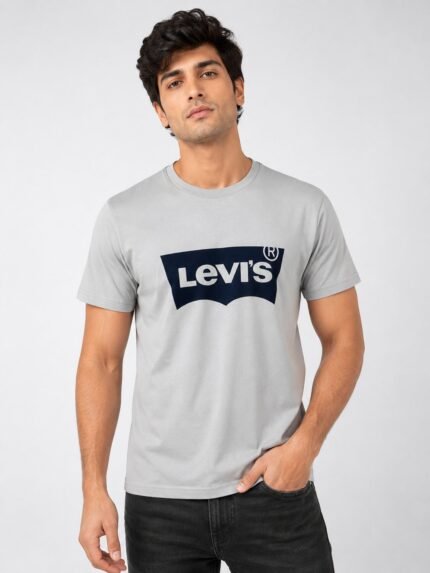 Printed Lite Grey Sport Half T-Shirt for Men Premium Fabric