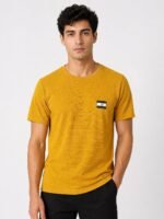 Yellow Plain Popcorn Half Tshirt for Men Summer