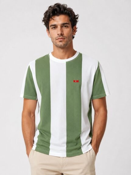 Classic Lite Green Stripe Half T-Shirt Premium Imported