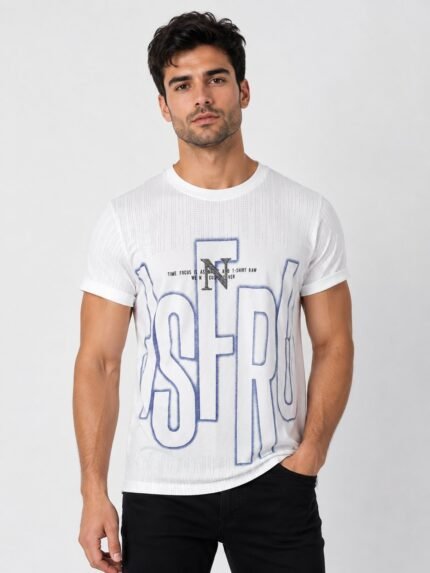 Branded White Printed Half Sleeve T-Shirt Trendy Graphic Tee