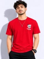 Trendy Red Back Print Half T-Shirt for Men