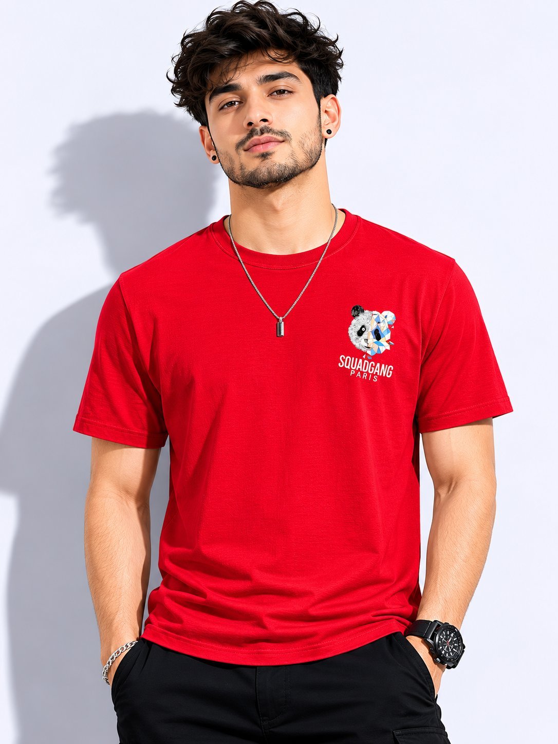 Trendy Red Back Print Half T-Shirt for Men Trendy Red Back Print Half T-Shirt for Men