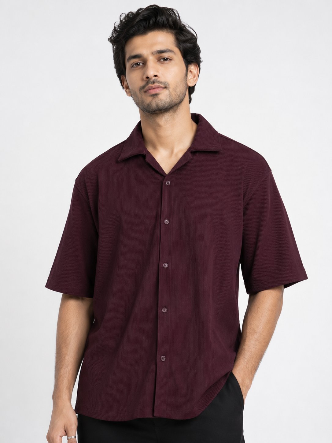 Oversize Maroon Plain Shirt for Men | Rich & Comfortable Oversize Maroon Plain Shirt for Men | Rich & Comfortable