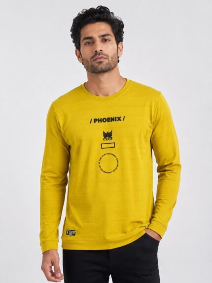 Yellow Printed T-Shirt for Men | Full Sleeve