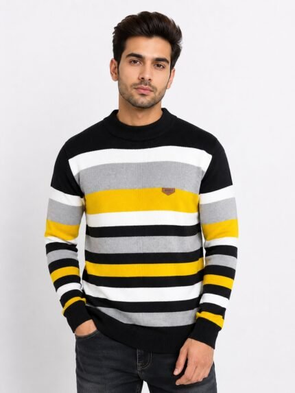 Trendy Yellow Stripe Classic Full T-Shirt for Men