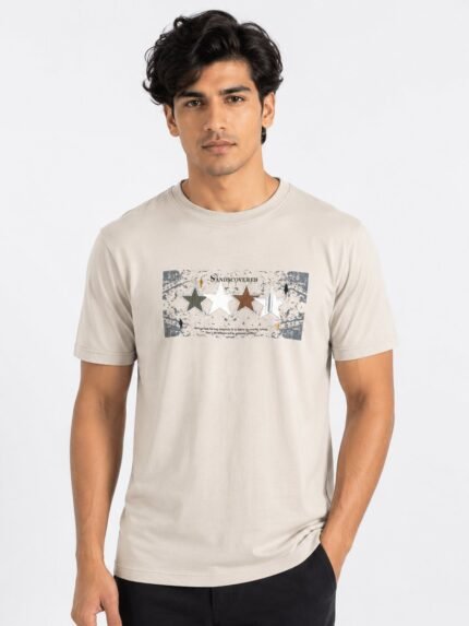 Men’s Cream Printed T-Shirt | Premium Trendy Design