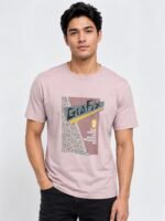 Pink Printed Half T-Shirt for Men Trendy Summer Wear
