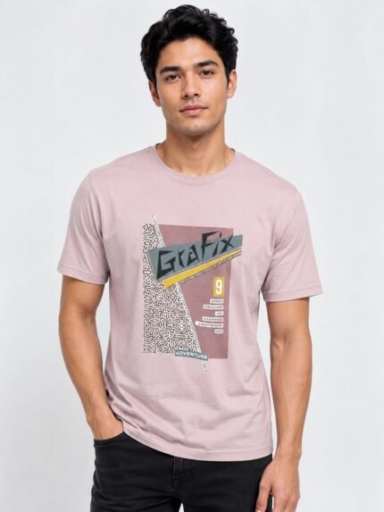 Pink Printed Half T-Shirt for Men Trendy Summer Wear