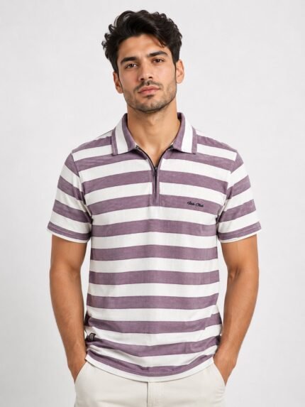 Lite Purple Stripe Half Polo T-Shirt for Men | Stylish Imported