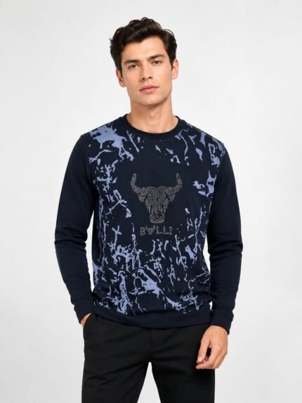 Navy Blue Printed T-Shirt for Men | Trendy Graphic Teeqq