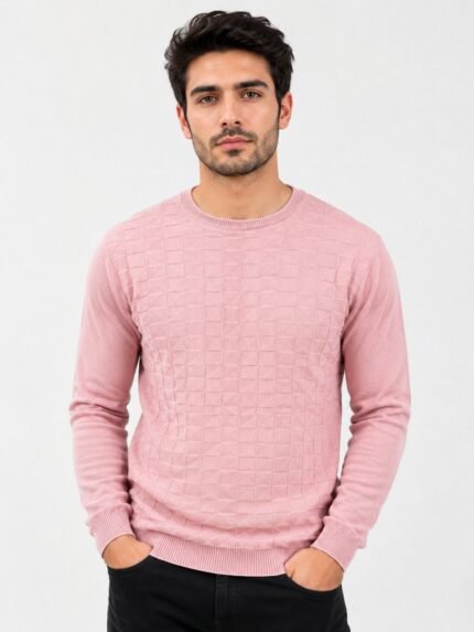 Pink Plain Full Sleeve T-Shirt for Men
