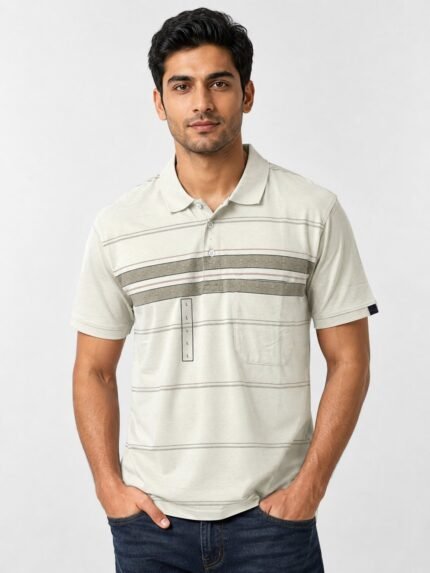 Trendy White Stripe Polo Half T-Shirt for Men