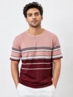 Pink Stripe Half Tshirt For Men Trendy Casual