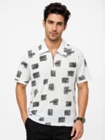 Printed White Zip Polo Half T-Shirt Trendy Street Style