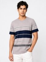 Cream Stripe Half Tshirt For Men Premium Casual