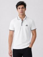 White Plain Polo Tencel Lycra Half Tshirt For Men