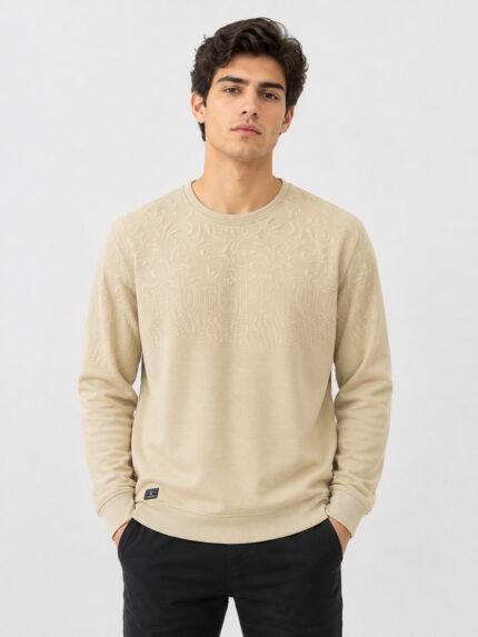 Men's Cream Full Sleeve T-Shirt Tailored Fit