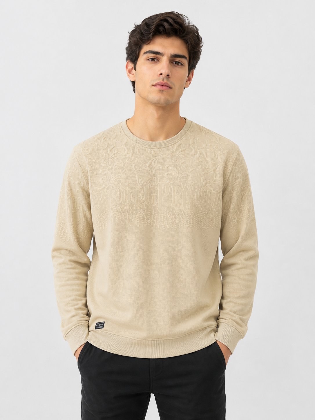 Men's Cream Full Sleeve T-Shirt Tailored Fit Men's Cream Full Sleeve T-Shirt Tailored Fit