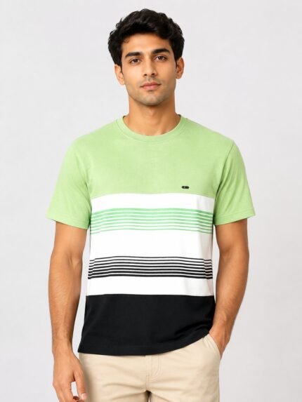 Classic Green & Black Stripe Half T-Shirt for Men Premium