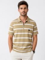 Trendy Cream Stripe Polo Half T-Shirt for Men Sophisticated