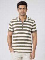 Cream Stripe Half Polo T-Shirt for Men Premium Imported