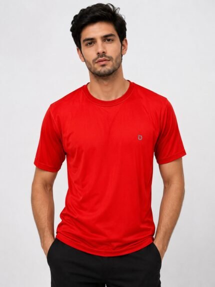 Red Plain Half Sports Tshirt for Men & Athletic