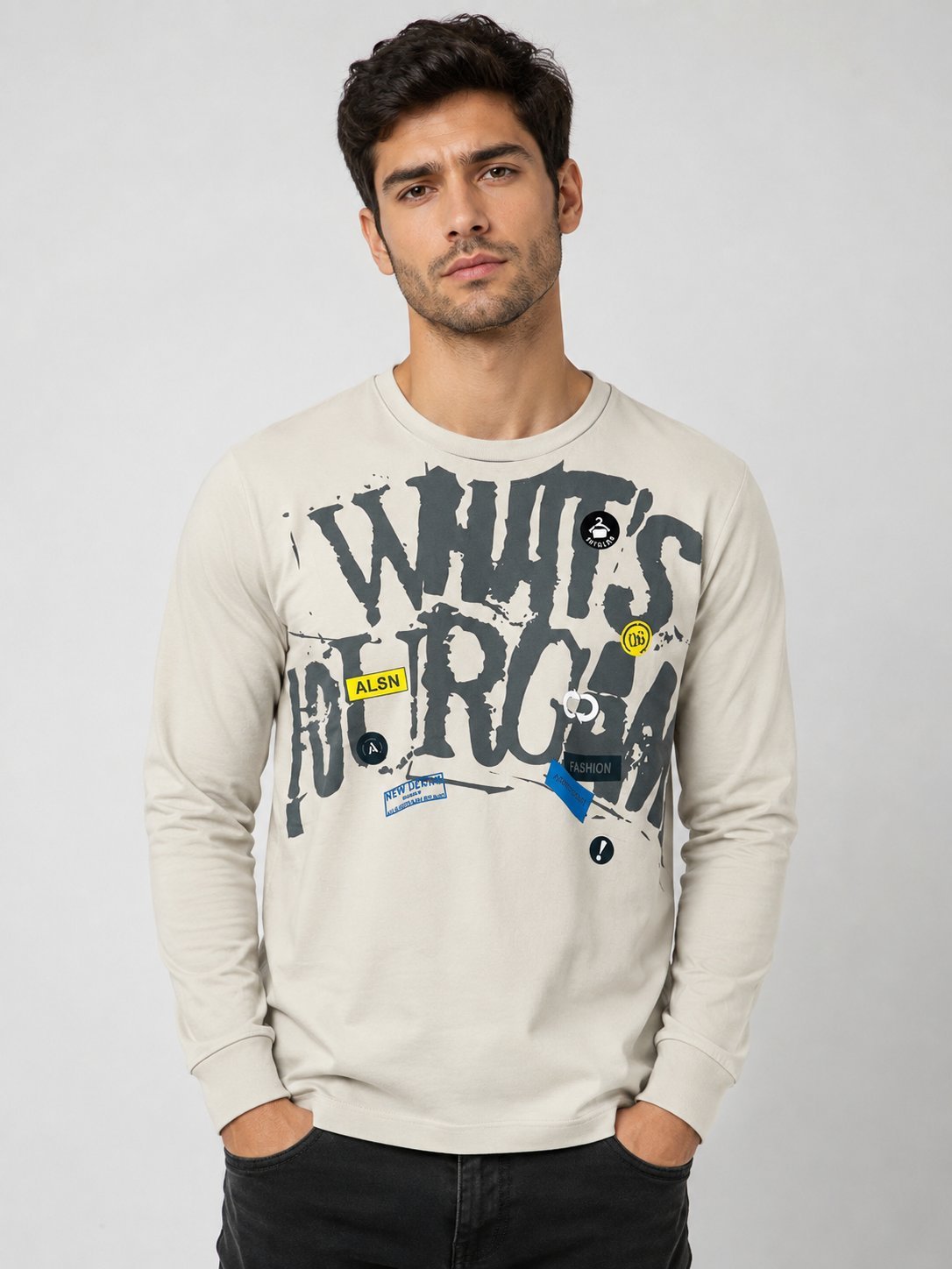 Cream Printed T-Shirt for Men Trendy Graphic Tees Cream Printed T-Shirt for Men Trendy Graphic Tees