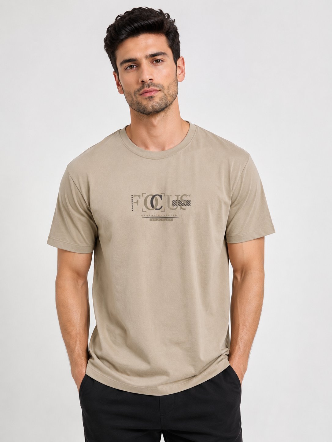 Basic Dark Cream Printed Half T-Shirt | Sophisticated Designs Basic Dark Cream Printed Half T-Shirt | Sophisticated Designs