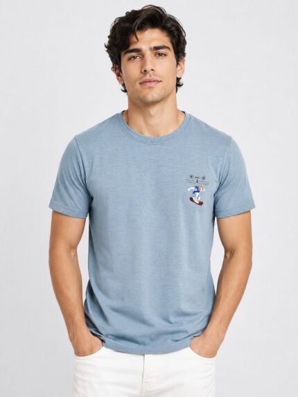 Lite Grey Back Print Half T-Shirt for Men