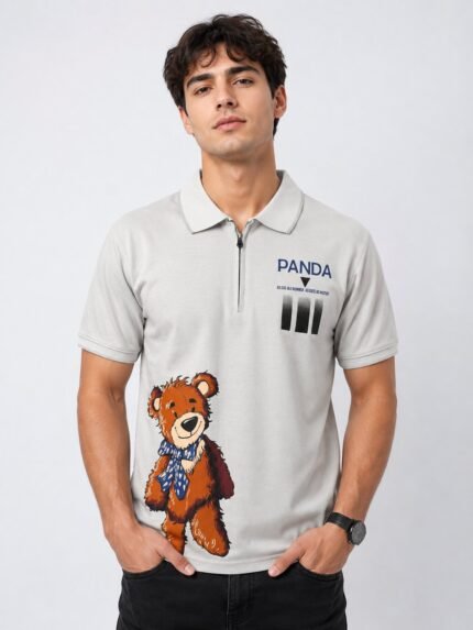 Trendy Cream Zip Polo Half T-Shirt for Men - Slim Fit