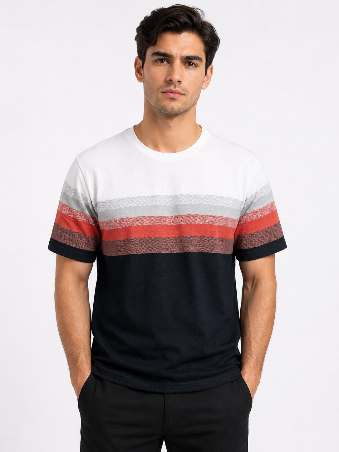 White Stripe Half Tshirt For Men Nautical Style White Stripe Half Tshirt For Men Nautical Style