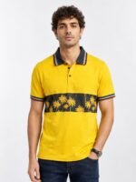 Yellow Printed Polo Half Sleeve T-Shirt for Men