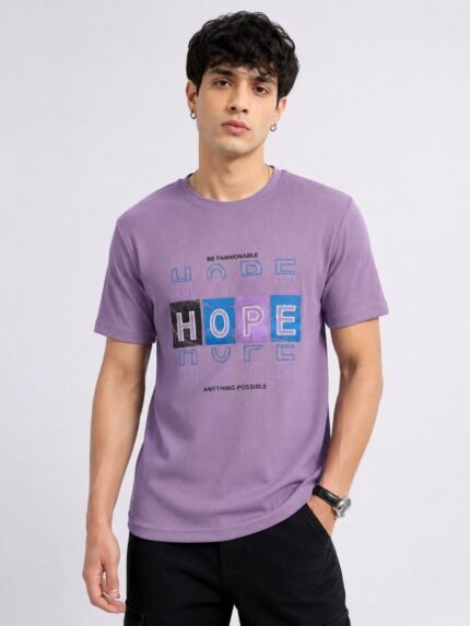 Trendy Printed Lite Purple Half T-Shirt For Men
