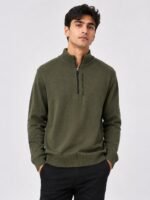 Dark Green Plain Zip Full T-Shirt for Men Earthy Essential