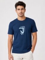 Premium Navy Blue Printed Half T-Shirt | Timeless Design