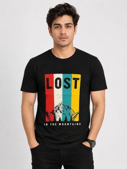 Trendy Prints Black Printed Half Sleeve T-Shirt Premium