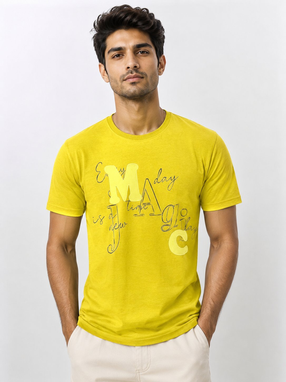 Imported Yellow Printed T-Shirt Statement Graphic Tee Imported Yellow Printed T-Shirt Statement Graphic Tee