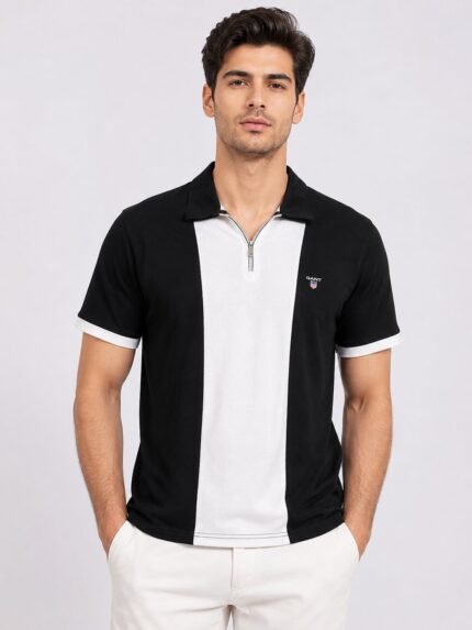Classic Plain Black Zip Half Imported T-Shirt Premium Quality
