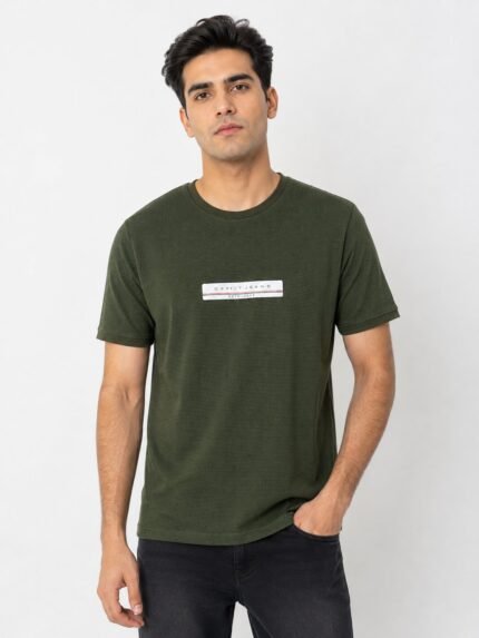 Plain Dark Green Popcorn Half Tshirt for Men