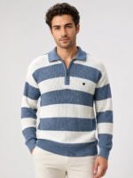Trendy Ice Blue Stripe Full T-Shirt for Men