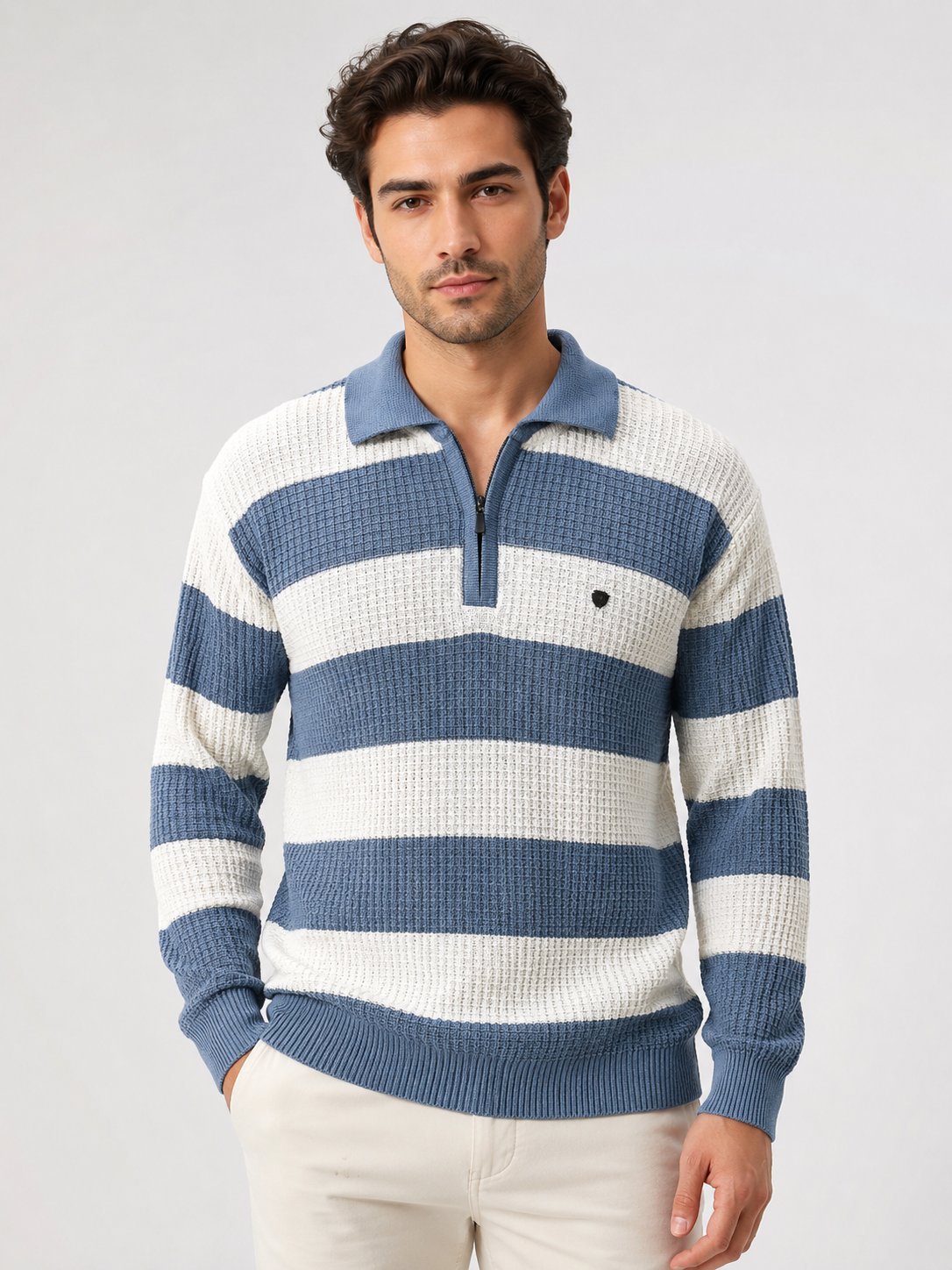 Trendy Ice Blue Stripe Full T-Shirt for Men Trendy Ice Blue Stripe Full T-Shirt for Men