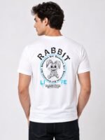 White Back Print Half Sleeve T-Shirt for Men