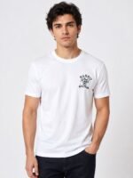 White Back Print Half Sleeve T-Shirt for Men