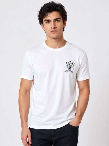 White Back Print Half Sleeve T-Shirt for Men
